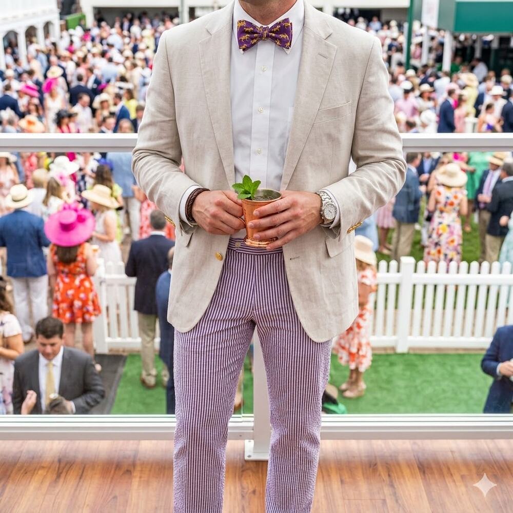 Jack Victor Mens 32x30 Seersucker Dress Pants Purple Stripe Kentucky Derby prep